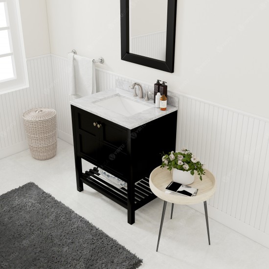 Winterfell 30" Single Bath Vanity in Espresso with White Marble Top and Square Sink with Polished Chrome Faucet and Mirror