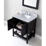 Winterfell 30" Single Bath Vanity in Espresso with White Marble Top and Square Sink with Polished Chrome Faucet and Mirror