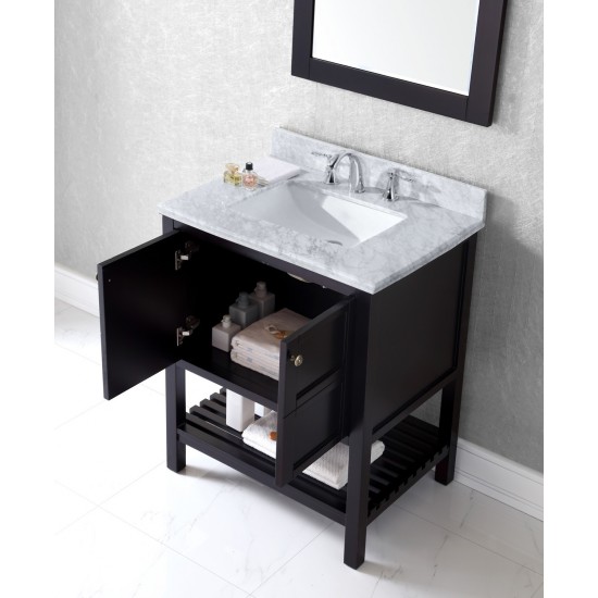 Winterfell 30" Single Bath Vanity in Espresso with White Marble Top and Square Sink with Polished Chrome Faucet and Mirror