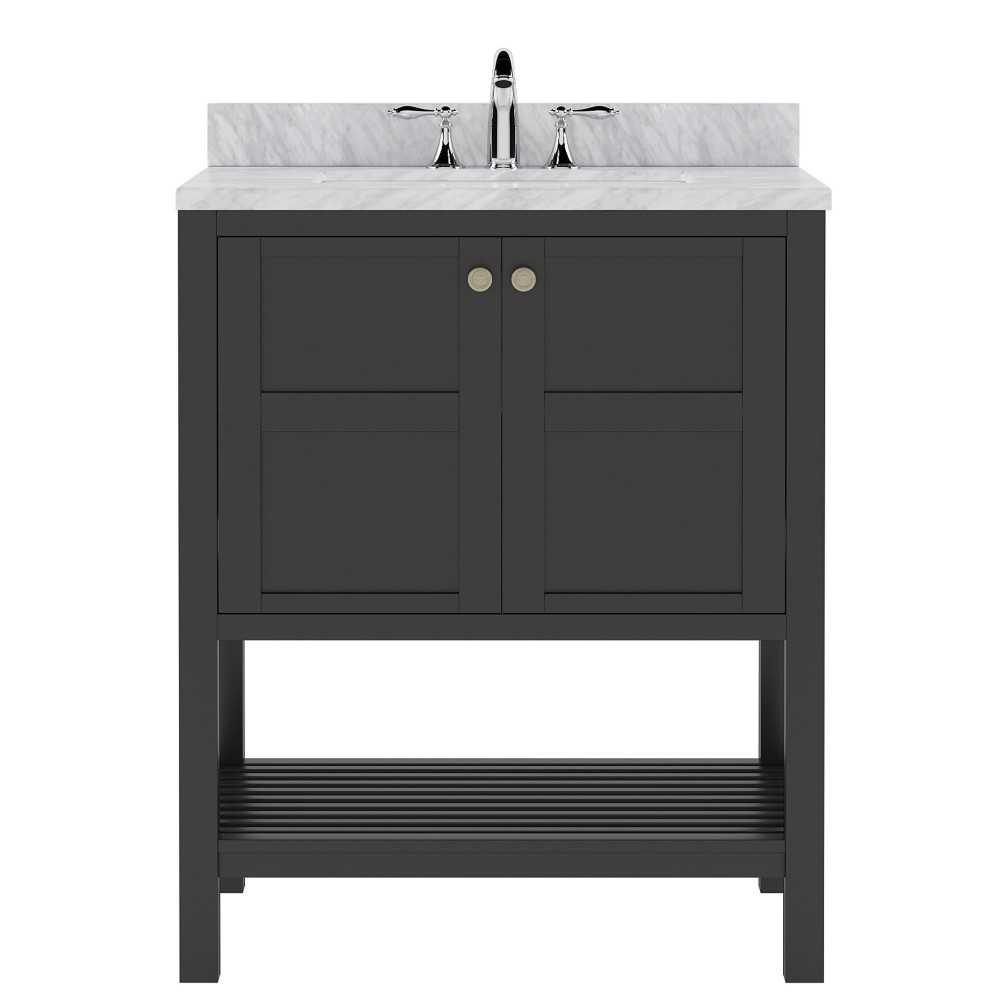 Winterfell 30" Single Bath Vanity in Espresso with White Marble Top and Square Sink