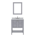 Winterfell 30" Single Bath Vanity in Gray with White Marble Top and Square Sink and Matching Mirror