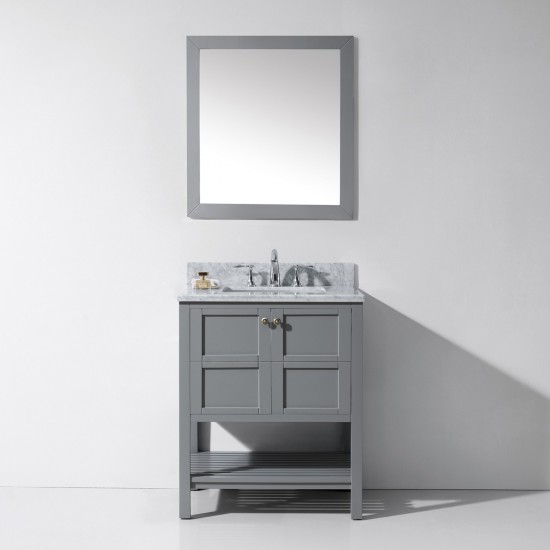 Winterfell 30" Single Bath Vanity in Gray with White Marble Top and Square Sink and Matching Mirror