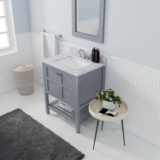 Winterfell 30" Single Bath Vanity in Gray with White Marble Top and Square Sink and Matching Mirror