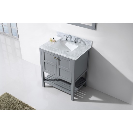 Winterfell 30" Single Bath Vanity in Gray with White Marble Top and Square Sink and Matching Mirror