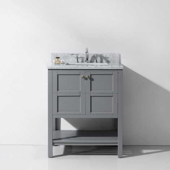 Winterfell 30" Single Bath Vanity in Gray with White Marble Top and Square Sink