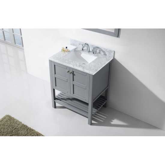 Winterfell 30" Single Bath Vanity in Gray with White Marble Top and Square Sink