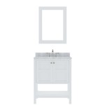 Winterfell 30" Single Bath Vanity in White with White Marble Top and Square Sink and Matching Mirror