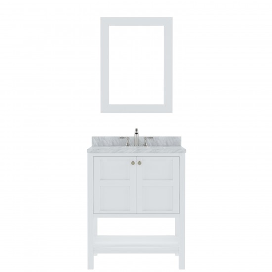 Winterfell 30" Single Bath Vanity in White with White Marble Top and Square Sink and Matching Mirror