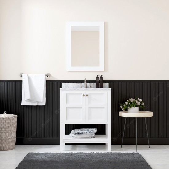 Winterfell 30" Single Bath Vanity in White with White Marble Top and Square Sink and Matching Mirror