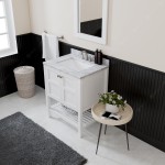 Winterfell 30" Single Bath Vanity in White with White Marble Top and Square Sink and Matching Mirror