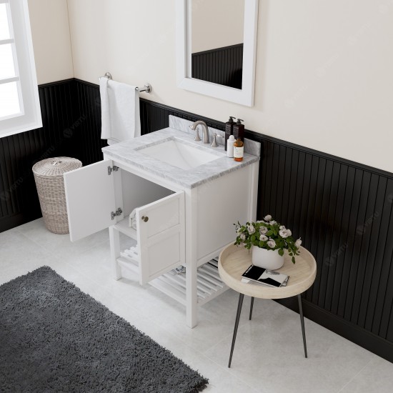 Winterfell 30" Single Bath Vanity in White with White Marble Top and Square Sink and Matching Mirror