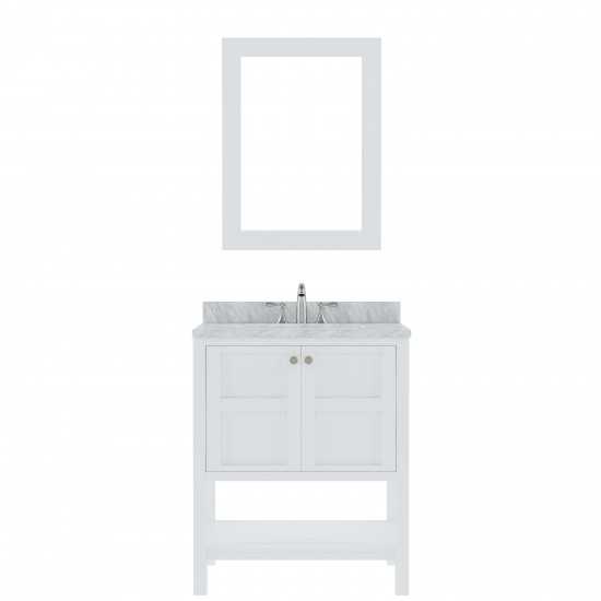 Winterfell 30" Single Bath Vanity in White with White Marble Top and Square Sink with Polished Chrome Faucet and Matching Mir