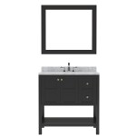 Winterfell 36" Single Bath Vanity in Espresso with White Marble Top and Round Sink and Matching Mirror