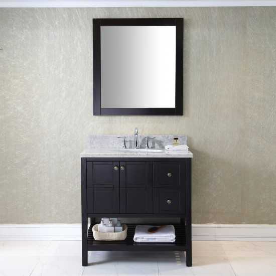 Winterfell 36" Single Bath Vanity in Espresso with White Marble Top and Round Sink and Matching Mirror