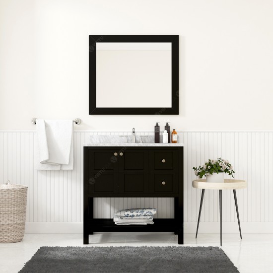 Winterfell 36" Single Bath Vanity in Espresso with White Marble Top and Round Sink and Matching Mirror