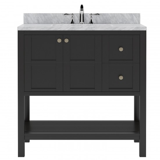 Winterfell 36" Single Bath Vanity in Espresso with White Marble Top and Round Sink