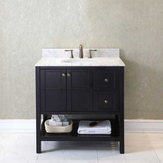 Winterfell 36" Single Bath Vanity in Espresso with White Marble Top and Round Sink