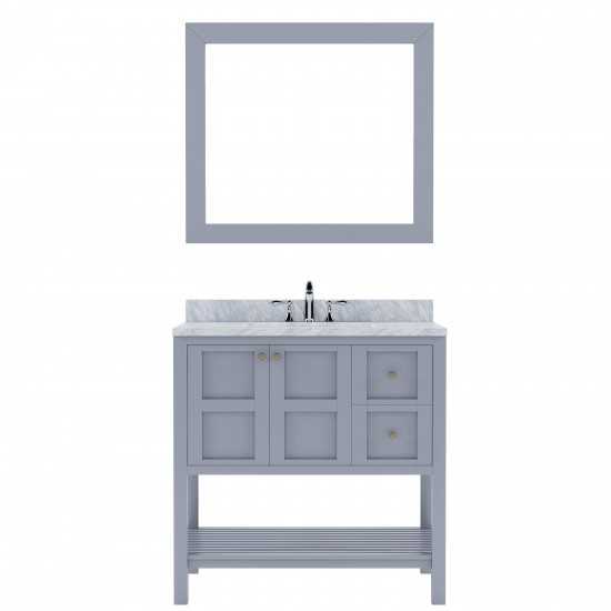 Winterfell 36" Single Bath Vanity in Gray with White Marble Top and Round Sink and Matching Mirror