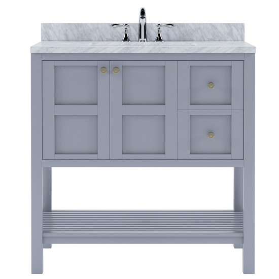 Winterfell 36" Single Bath Vanity in Gray with White Marble Top and Round Sink