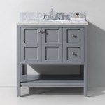 Winterfell 36" Single Bath Vanity in Gray with White Marble Top and Round Sink