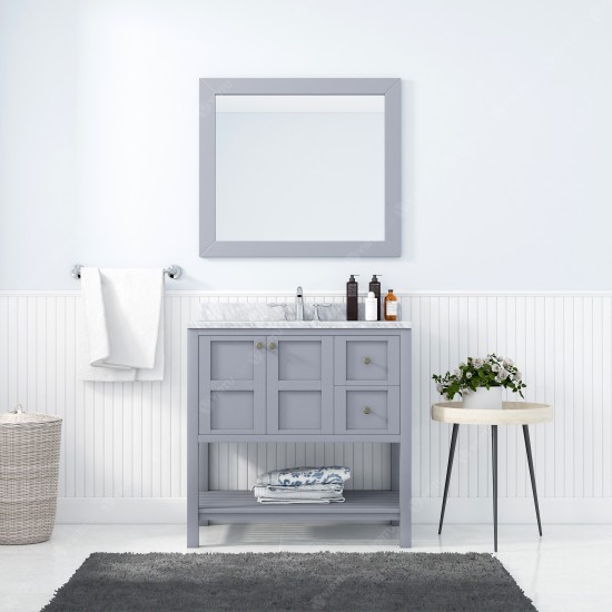 Winterfell 36" Single Bath Vanity in Gray with White Marble Top and Round Sink