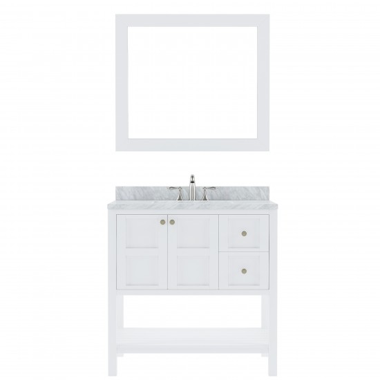 Winterfell 36" Single Bath Vanity in White with White Marble Top and Round Sink and Matching Mirror