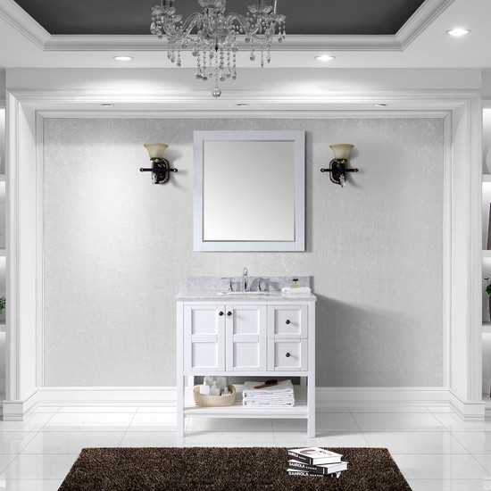 Winterfell 36" Single Bath Vanity in White with White Marble Top and Round Sink and Matching Mirror