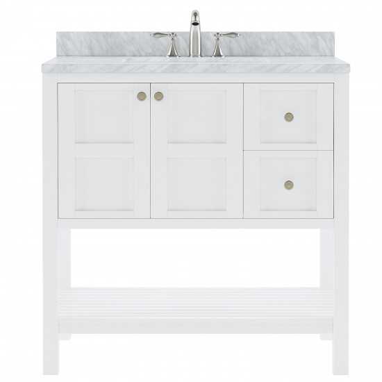 Winterfell 36" Single Bath Vanity in White with White Marble Top and Round Sink