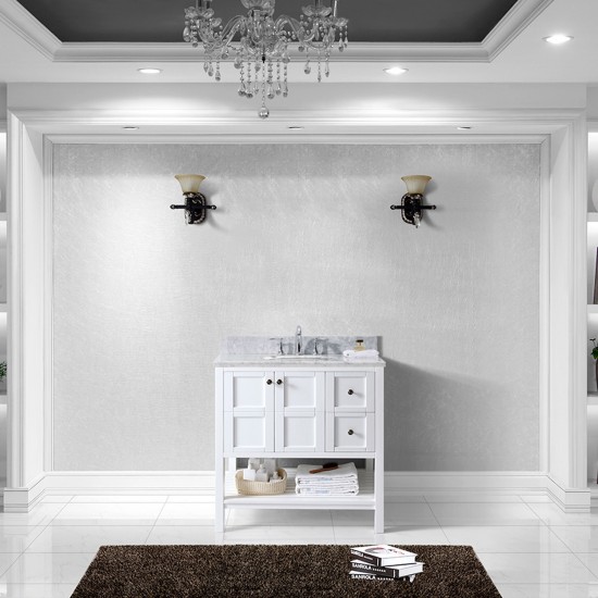 Winterfell 36" Single Bath Vanity in White with White Marble Top and Round Sink