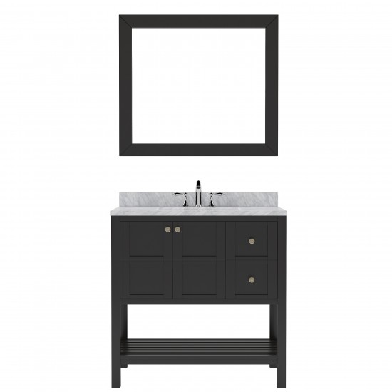 Winterfell 36" Single Bath Vanity in Espresso with White Marble Top and Square Sink and Matching Mirror