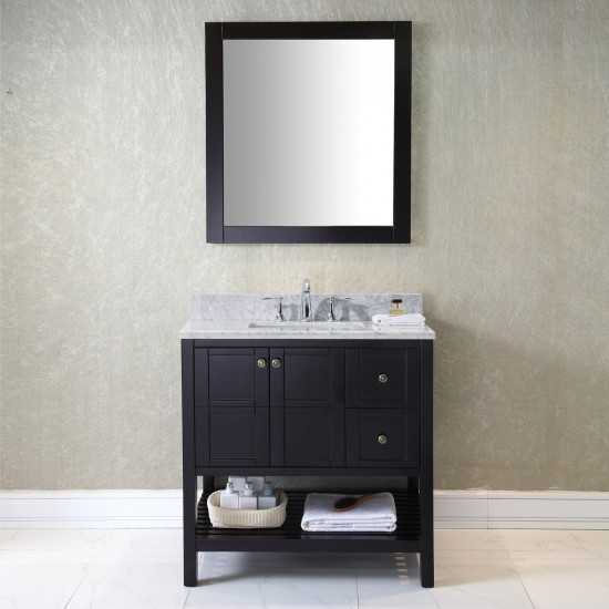 Winterfell 36" Single Bath Vanity in Espresso with White Marble Top and Square Sink and Matching Mirror