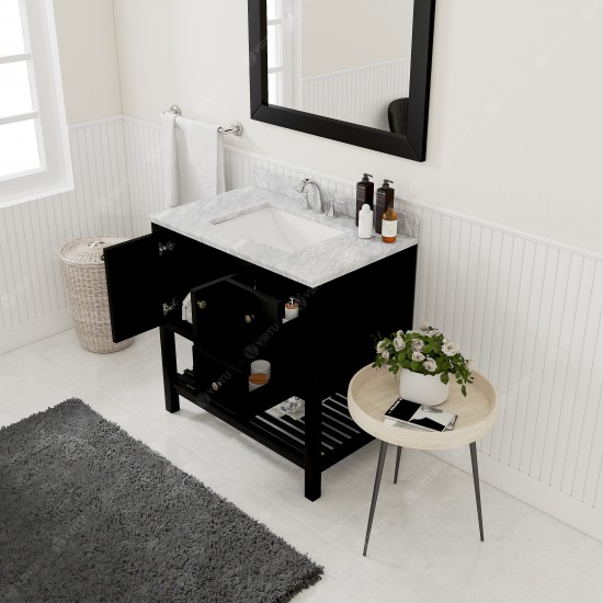 Winterfell 36" Single Bath Vanity in Espresso with White Marble Top and Square Sink and Matching Mirror