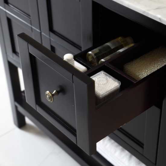 Winterfell 36" Single Bath Vanity in Espresso with White Marble Top and Square Sink and Matching Mirror