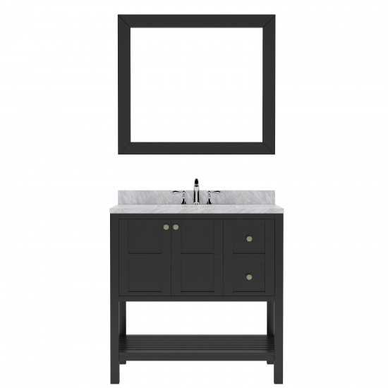 Winterfell 36" Single Bath Vanity in Espresso with White Marble Top and Square Sink with Polished Chrome Faucet and Mirror