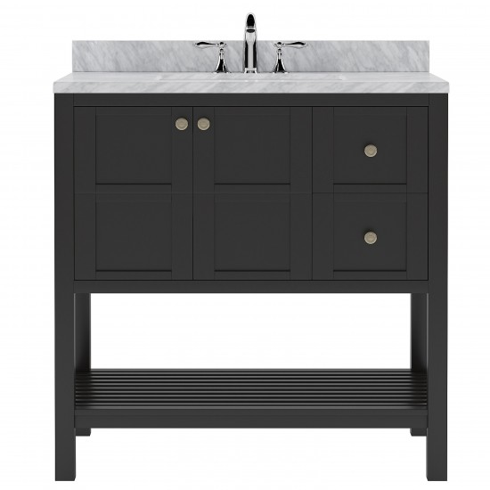 Winterfell 36" Single Bath Vanity in Espresso with White Marble Top and Square Sink