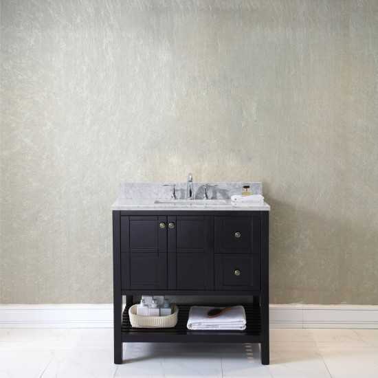 Winterfell 36" Single Bath Vanity in Espresso with White Marble Top and Square Sink