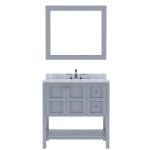 Winterfell 36" Single Bath Vanity in Gray with White Marble Top and Square Sink and Matching Mirror