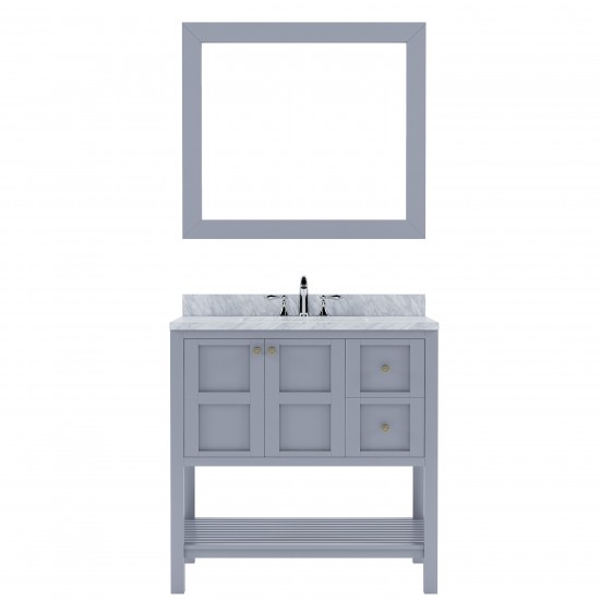 Winterfell 36" Single Bath Vanity in Gray with White Marble Top and Square Sink and Matching Mirror