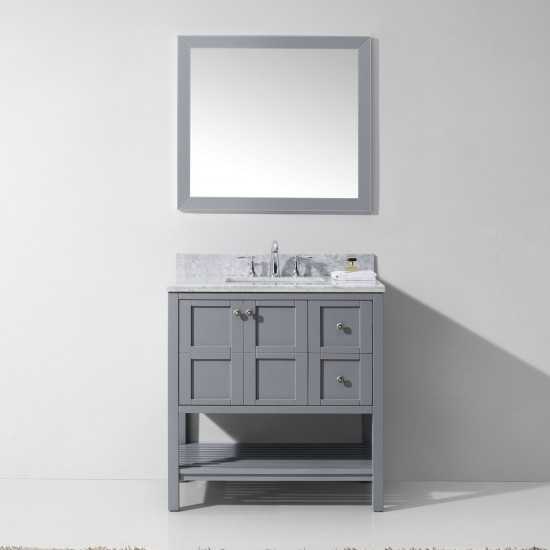 Winterfell 36" Single Bath Vanity in Gray with White Marble Top and Square Sink and Matching Mirror