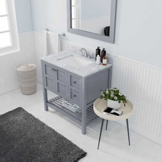 Winterfell 36" Single Bath Vanity in Gray with White Marble Top and Square Sink and Matching Mirror