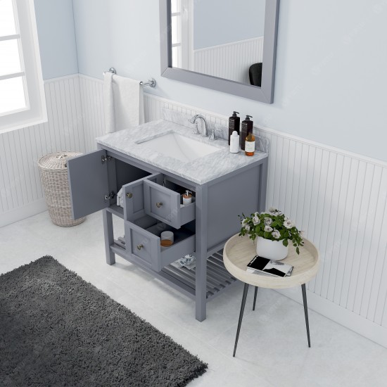 Winterfell 36" Single Bath Vanity in Gray with White Marble Top and Square Sink and Matching Mirror