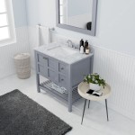 Winterfell 36" Single Bath Vanity in Gray with White Marble Top and Square Sink with Brushed Nickel Faucet and Matching Mirro