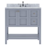 Winterfell 36" Single Bath Vanity in Gray with White Marble Top and Square Sink