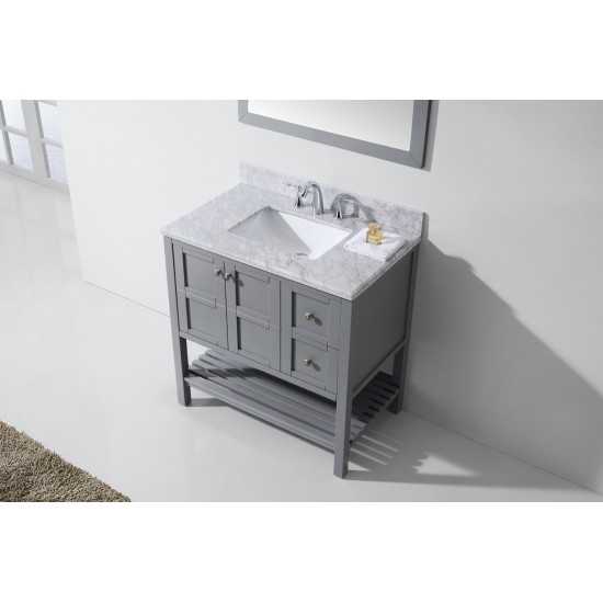 Winterfell 36" Single Bath Vanity in Gray with White Marble Top and Square Sink