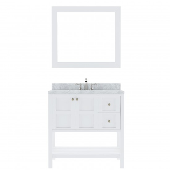 Winterfell 36" Single Bath Vanity in White with White Marble Top and Square Sink and Matching Mirror