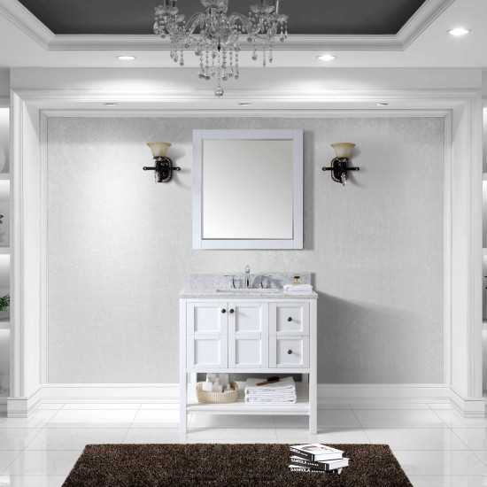 Winterfell 36" Single Bath Vanity in White with White Marble Top and Square Sink and Matching Mirror