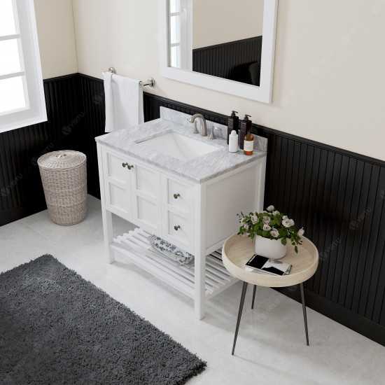 Winterfell 36" Single Bath Vanity in White with White Marble Top and Square Sink and Matching Mirror