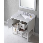 Winterfell 36" Single Bath Vanity in White with White Marble Top and Square Sink and Matching Mirror