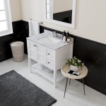 Winterfell 36" Single Bath Vanity in White with White Marble Top and Square Sink with Brushed Nickel Faucet and Matching Mirr