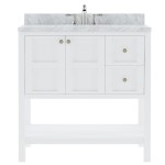 Winterfell 36" Single Bath Vanity in White with White Marble Top and Square Sink